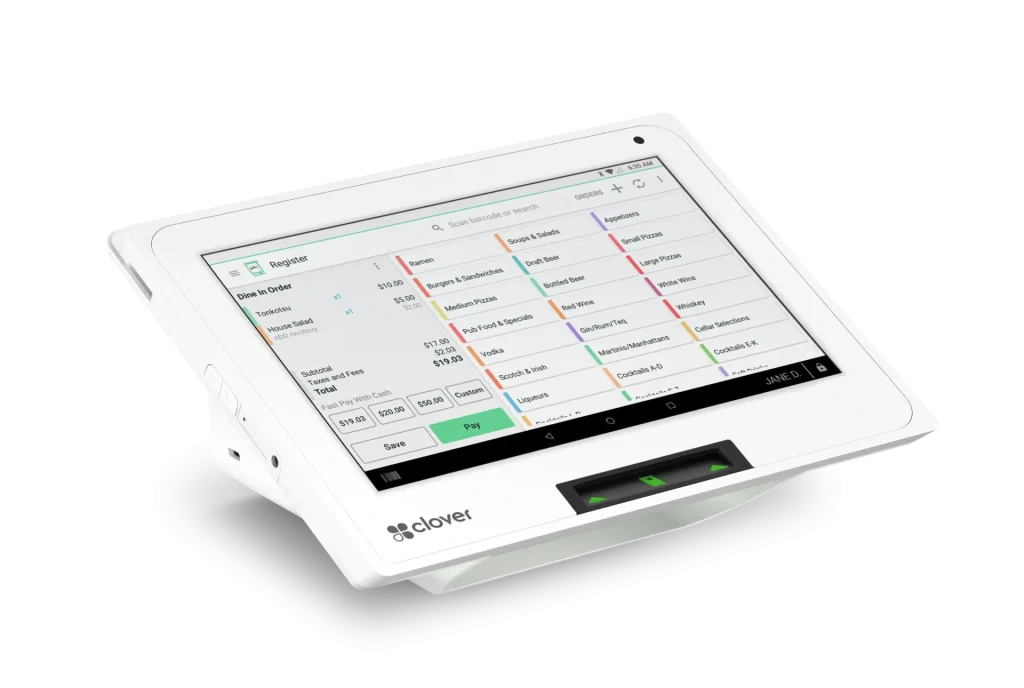 A tablet showing a digital menu or payment interface.