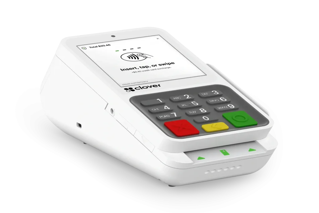 A compact card reader with keypad for tap, swipe, and insert