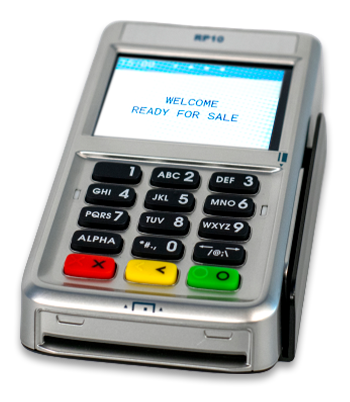 A simple payment terminal with a "Ready for Sale" display